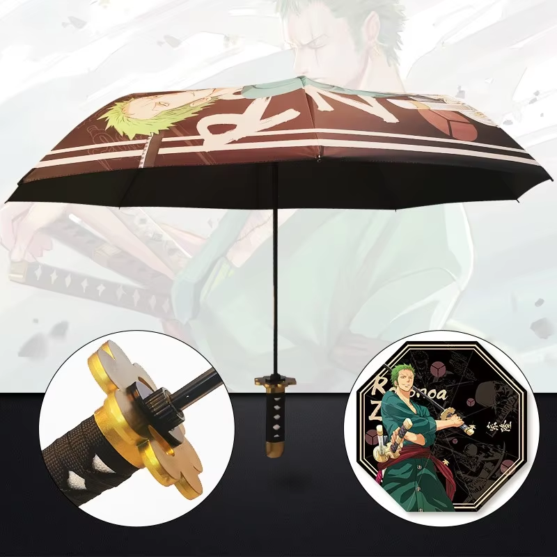 Anime Demon Slayer Umbrella – All-Weather Folding Parasol, Kimetsu no Yaiba Tanjirou, Shinobu, Giyuu, Zoro Katana Rain Gear