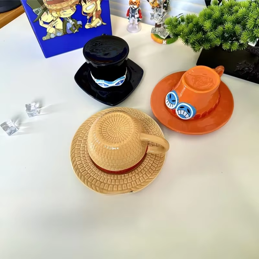 Taza de cerámica de One Piece Luffy y Ace ASL: linda taza de café con dibujos animados para niños y fanáticos