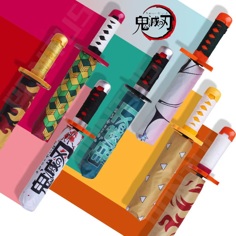 Anime Demon Slayer Umbrella – All-Weather Folding Parasol, Kimetsu no Yaiba Tanjirou, Shinobu, Giyuu, Zoro Katana Rain Gear