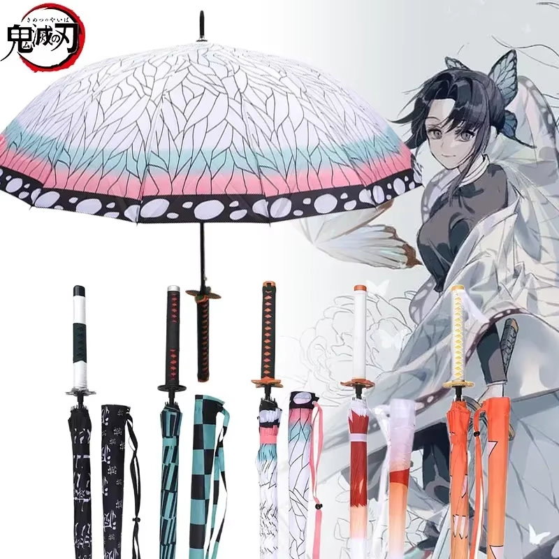 Demon Slayer Katana Umbrella – Samurai Sword Handle, Tanjirou & Shinobu Ninja Parasol