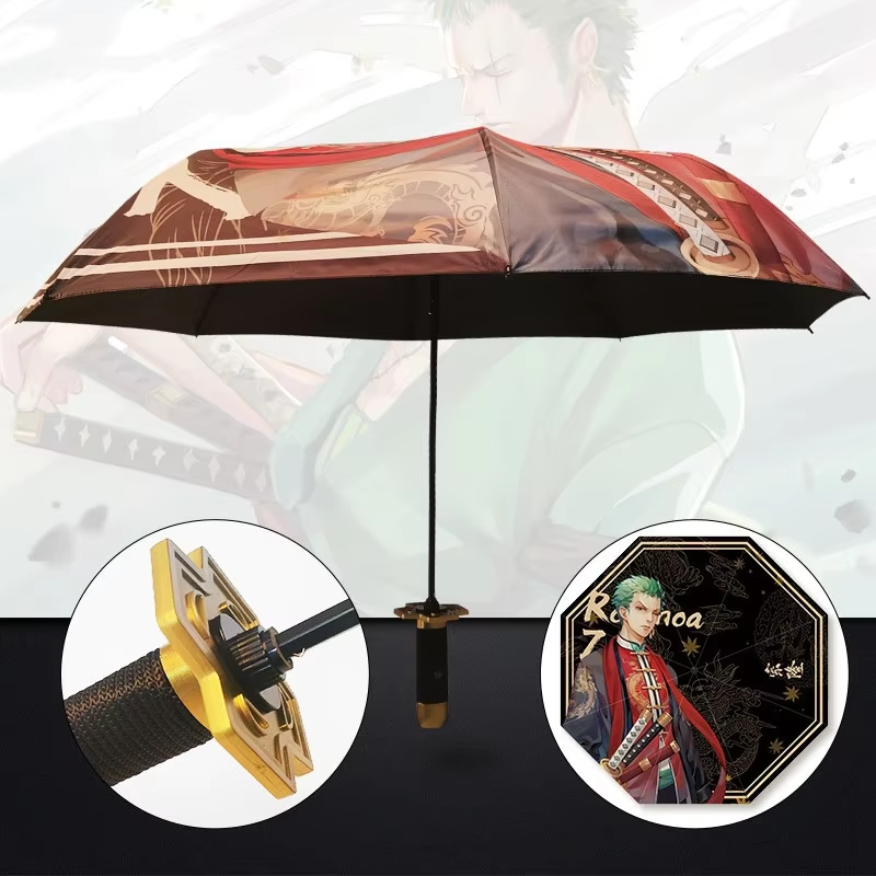 Anime Demon Slayer Umbrella – All-Weather Folding Parasol, Kimetsu no Yaiba Tanjirou, Shinobu, Giyuu, Zoro Katana Rain Gear