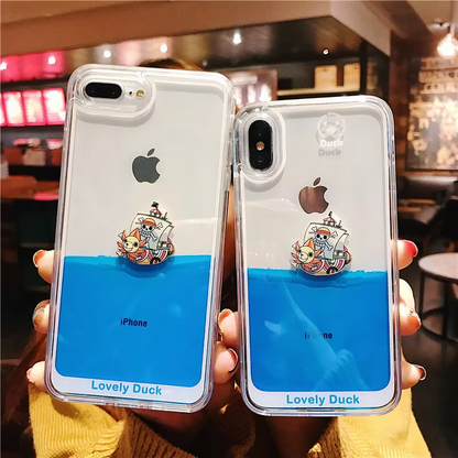 Funda de teléfono con diseño de barco pirata cibernético de Sanrio Anime One Piece para iPhone 13, 12, 11 Pro Max, XR, XS Max, X, con estilo