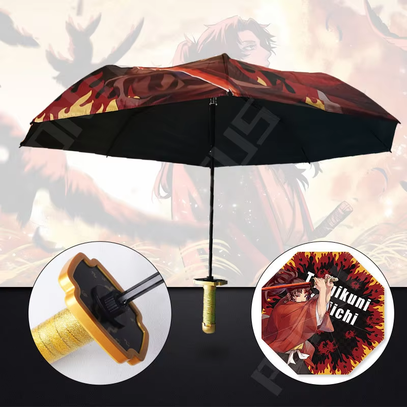 Anime Demon Slayer Umbrella – All-Weather Folding Parasol, Kimetsu no Yaiba Tanjirou, Shinobu, Giyuu, Zoro Katana Rain Gear