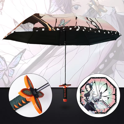 Anime Demon Slayer Umbrella – All-Weather Folding Parasol, Kimetsu no Yaiba Tanjirou, Shinobu, Giyuu, Zoro Katana Rain Gear