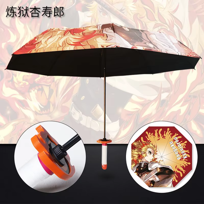 Anime Demon Slayer Umbrella – All-Weather Folding Parasol, Kimetsu no Yaiba Tanjirou, Shinobu, Giyuu, Zoro Katana Rain Gear