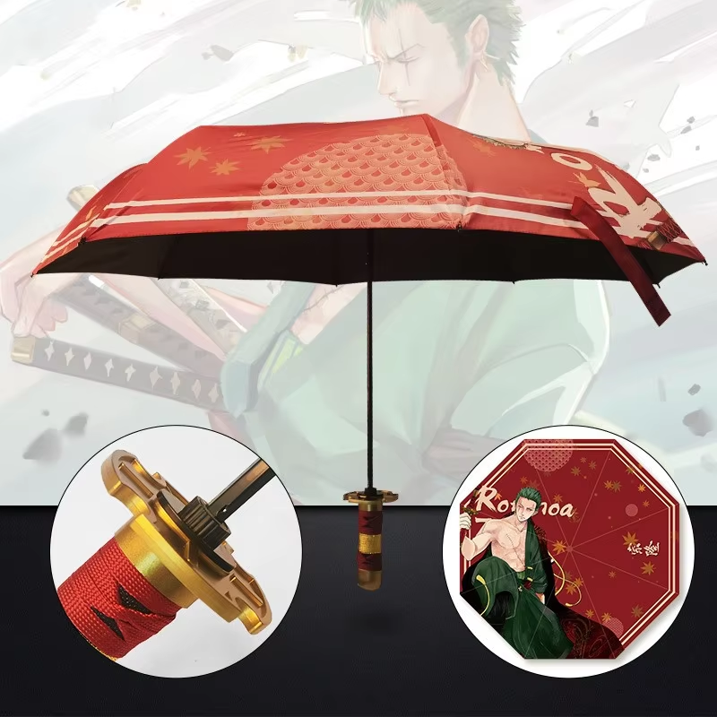 Anime Demon Slayer Umbrella – All-Weather Folding Parasol, Kimetsu no Yaiba Tanjirou, Shinobu, Giyuu, Zoro Katana Rain Gear