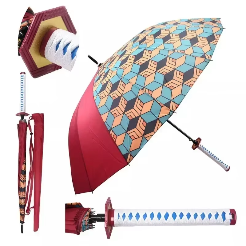 Demon Slayer Katana Umbrella – Samurai Sword Handle, Tanjirou & Shinobu Ninja Parasol