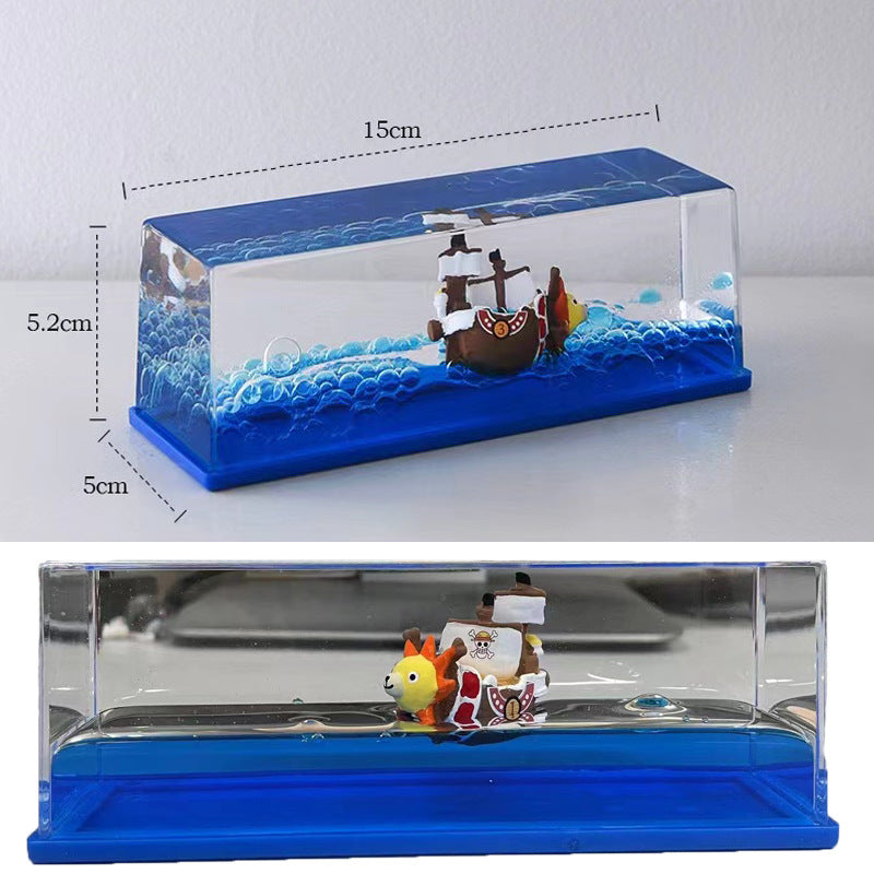 3d Ship Fluid Drift Bottle Thousand Sunny Ship Going Merry Boat One Piece Floating Boat Ornament Decompression Gift